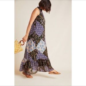 NEW Anthropologie Maeve Ruffled High Neck Maxi Dress